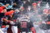 Washington Nationals' Kyle Schwarber (12) celebrates his game-winning home run during the ninth inning of a baseball game against the Arizona Diamondbacks at Nationals Park, Friday, April 16, 2021, in Washington. The Nationals won 1-0. (AP Photo/Alex Brandon)