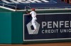 Washington Nationals center fielder Michael A. Taylor climbs the wall in vain on a home run by Philadelphia Phillies' Bryce Harper during the sixth inning of a baseball game Wednesday, Sept. 23, 2020, in Washington. (AP Photo/Nick Wass)