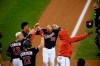 Washington Nationals' Yadiel Hernandez (29) celebrates his game-ending, two-run home run during the eighth inning of the second baseball game of the team's doubleheader against the Philadelphia Phillies, Tuesday, Sept. 22, 2020, in Washington. The Nationals won 8-7. (AP Photo/Nick Wass)