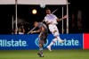 Minnesota United forward Luis Amarilla, left, Orlando City defender Antonio Carlos battle for the ball during the first half of an MLS soccer match, Thursday, Aug. 6, 2020, in Kissimmee, Fla. (AP Photo/John Raoux)