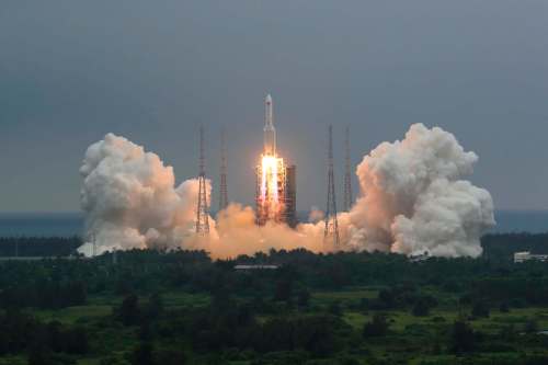 China&rsquo;s Xinhua News Agency
A section of China&rsquo;s Long March 5B rocket, which launched in April, fell into the Indian Ocean last weekend.