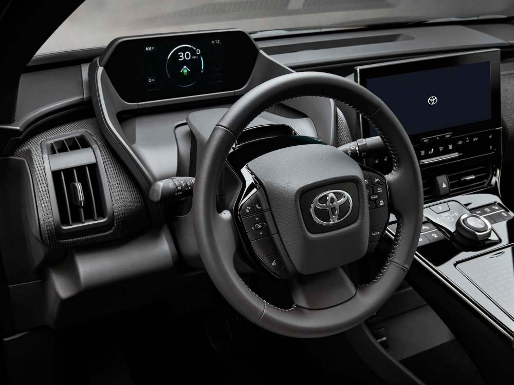 Supplied
The bZ4X interior features a large infotainment screen in the centre of the dash and a unique instrument display visible over the steering wheel.