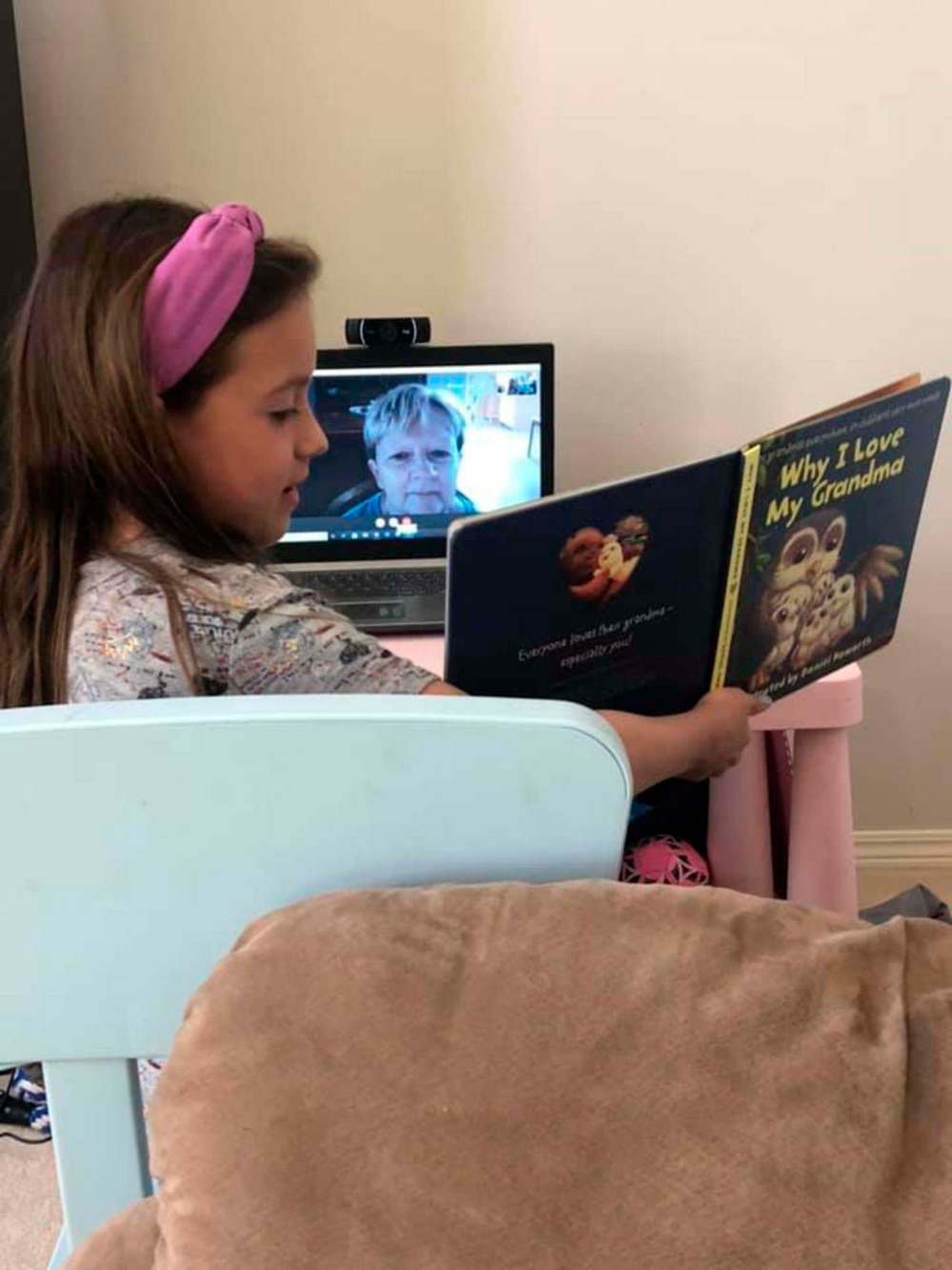 Abby’s first virtual book reading was to her grandmother. (Supplied)