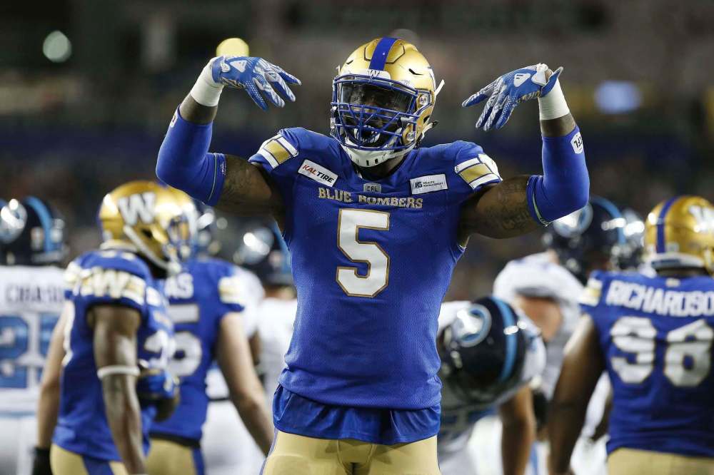 John Woods / The Canadian Press files
Willie Jefferson is among the key players from 2019's Grey Cup championship team who will form the core of the Bomber's defense this season.