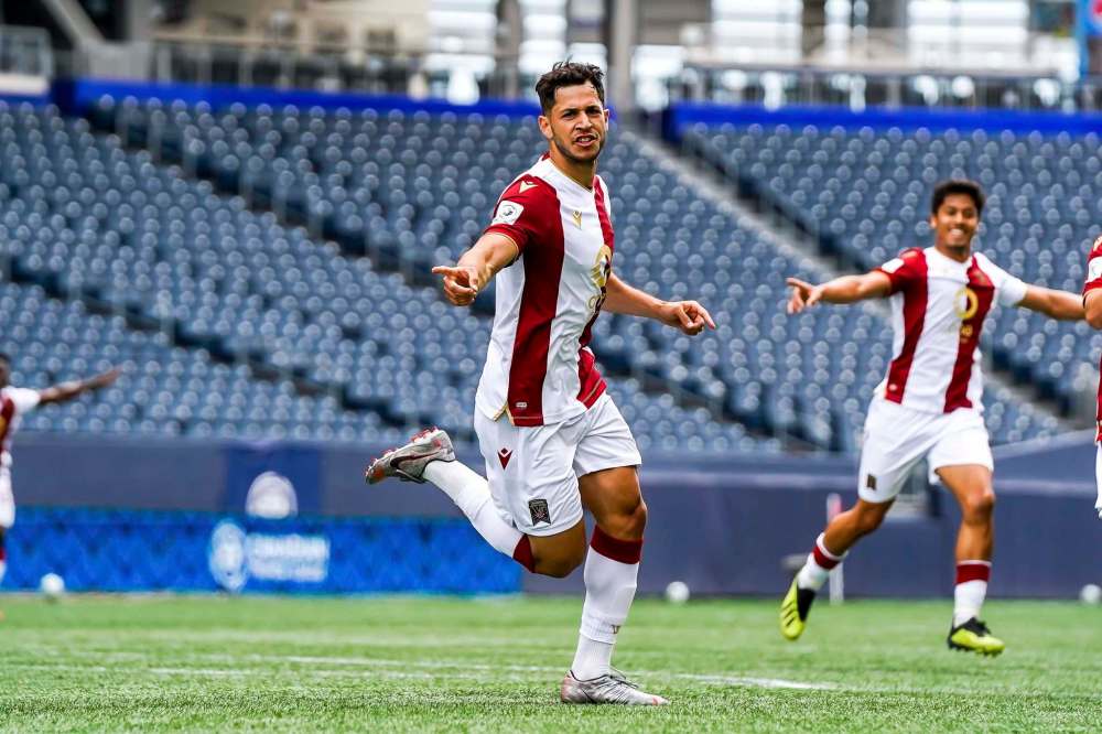 William Ludwick / Canadian Premier League
Valour FC Striker Austin Ricci celebrates after scoring against Forge FC, Sunday.