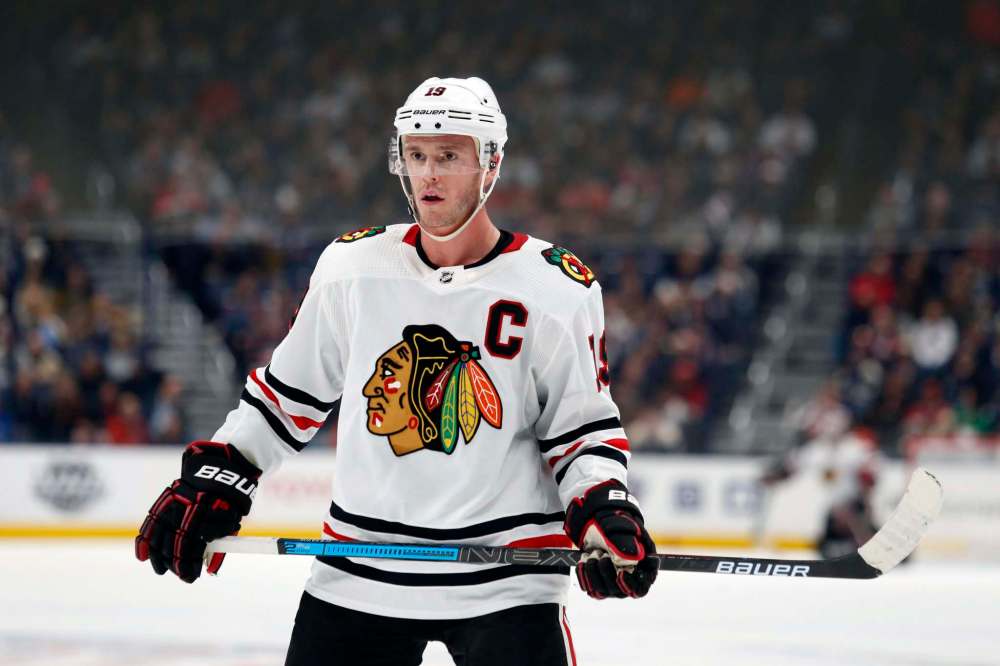Jonathan Toews has resumed skating in Chicago for the first time in more than a year. (Paul Vernon / The Associated Press files)