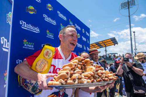 Brittainy Newman / The Assoicated PressComp
Competitive eater Joey Chestnut won his 14th Nathan&rsquo;s Famous Fourth of July International Hot Dog-Eating Contest in Brooklyn, N.Y., July 4. The U.S. National Hot Dog and Sausage Council deems it unacceptable for anyone but children to put ketchup on a hot dog, so let&rsquo;s hope there&rsquo;s none of the red stuff on those dogs.