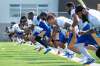 Players are quick off the mark on Saturday during a drill on the opening day of training camp for the Winnipeg Blue Bombers as the CFL returns after a season lost to COVID-19. (Daniel Crump / Winnipeg Free Press)