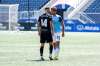 Stefan Cebara (left) of Valour FC and João Morelli of HFX Wanderers FC square off Saturday during first-half action. Morelli headbutted Cebara resulting in a yellow card for each player. (Robert Reyes Ong / Canadian Premier League)