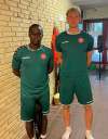 Nassar Ssempa (left) joined fellow Winnipegger Andrij Sawczuk on the pitch for a pre-season game with AaB Aalborg of Denmark's second division last week. (Supplied)