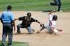 Winnipeg Goldeyes left-fielder Kevin Lachance gets tagged out at second Sunday at Shaw Park. (John Woods / Winnipeg Free Press)