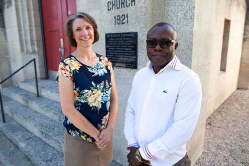 Daniel Crump / Winnipeg Free Press
Tamsin Collings and David Mazambi of First Lutheran Church are working along with the congregation to raise $25,000 to bring Mazambi&rsquo;s brother and family to Canada.