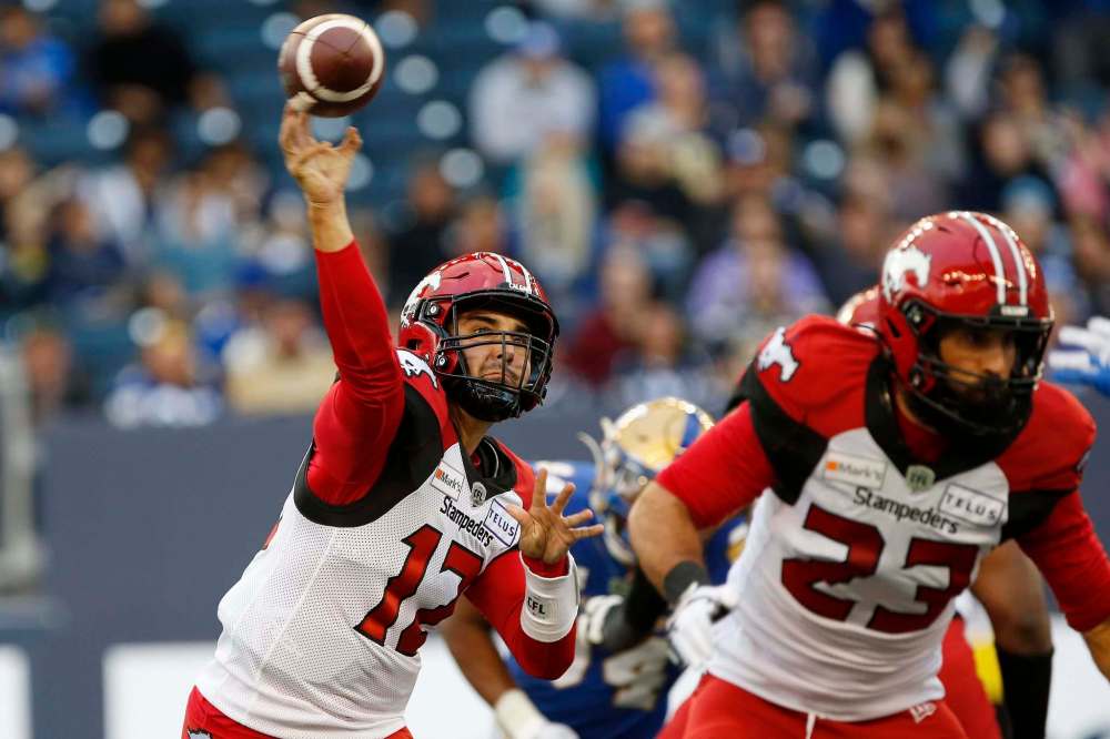 John Woods / The Canadian Press
Calgary Stampeders quarterback Jake Maier showed remarkable poise Sunday against the Blue Bombers at IG Field.