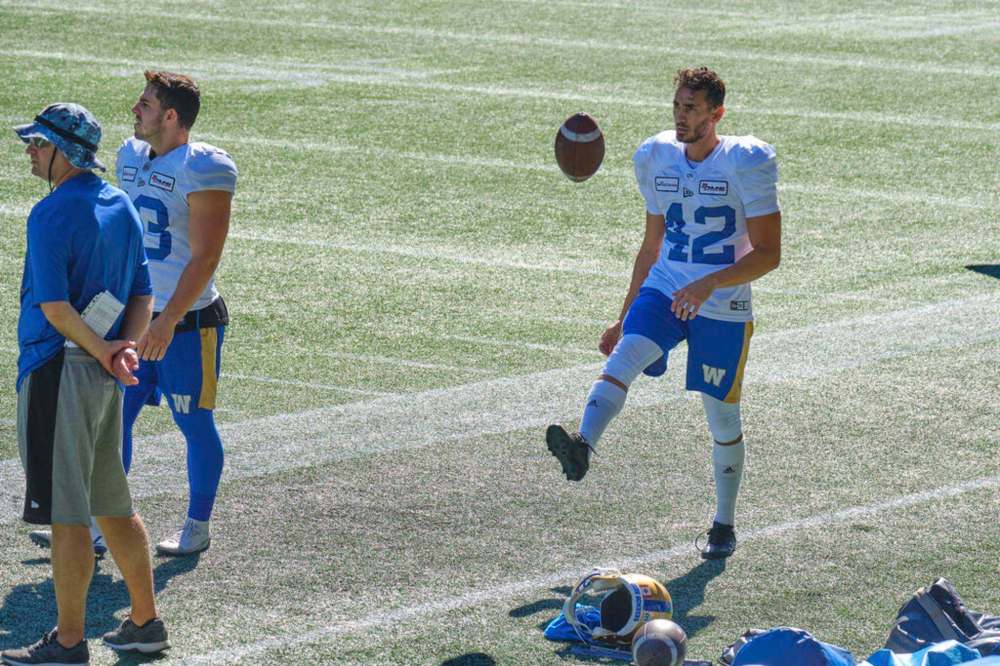 MIKE DEAL / WINNIPEG FREE PRESS
Winnipeg Blue Bombers Ali Mourtada during practice at IG Field Tuesday morning.