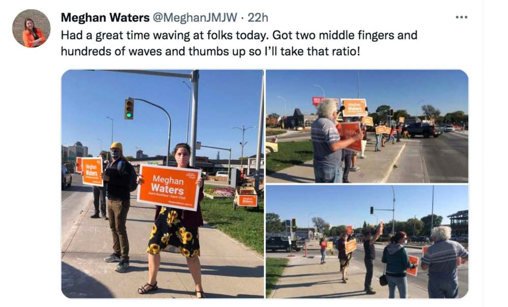 St. Boniface-St. Vital NDP candidate Meghan Waters uses Twitter as a means to reach potential voters. (TWITTER)