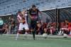 Valour FC midfielder Kevin Aleman (left) tackles Cavalry FC&rsquo;s David Norman Saturday afternoon at IG Field. Below, Valour&rsquo;s Sean Rea tries to put the ball past Cavalry&rsquo;s Jose Escalante. (Robert Reyes Ong / Valour FC)