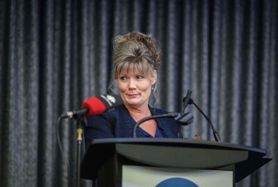 JESSICA LEE / WINNIPEG FREE PRESSShelly Glover speaks at the Conservative leaders debate Tuesday.