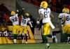 Edmonton Elks wide receiver Shai Ross (11) celebrates his touchdown against the Ottawa Redblacks with running back James Wilder Jr. (Justin Tang / The Canadian Press files)