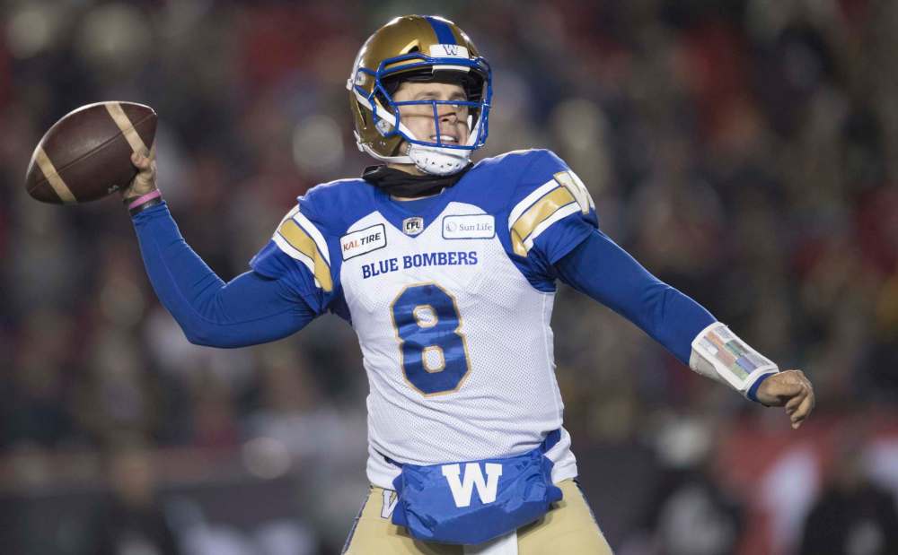 THE CANADIAN PRESS/Nathan Denette
Blue Bombers quarterback Zach Collaros is leading the CFL in passing yards with 2,148.