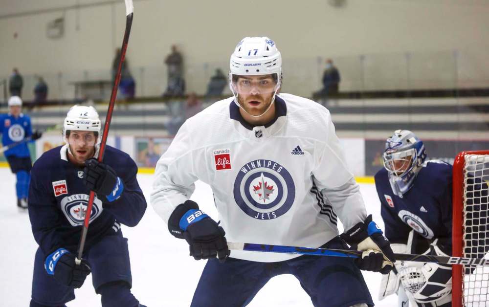 MIKE DEAL / WINNIPEG FREE PRESS
Adam Lowry will be centring Paul Stastny, and Kristian Vesalainen on the Jets checking line.