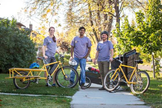 Maraleigh Short (left), Shamaun Chowdhury, and Nathaniel De Avila tackle the same projects as most so-called conventional reno operations. (Mikaela MacKenzie / Winnipeg Free Press)