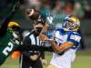 Kenny Lawler hauls in a 47-yard pass late in the first half that brought the ball to the Elks' 11. (Jason Franson / The Canadian Press)