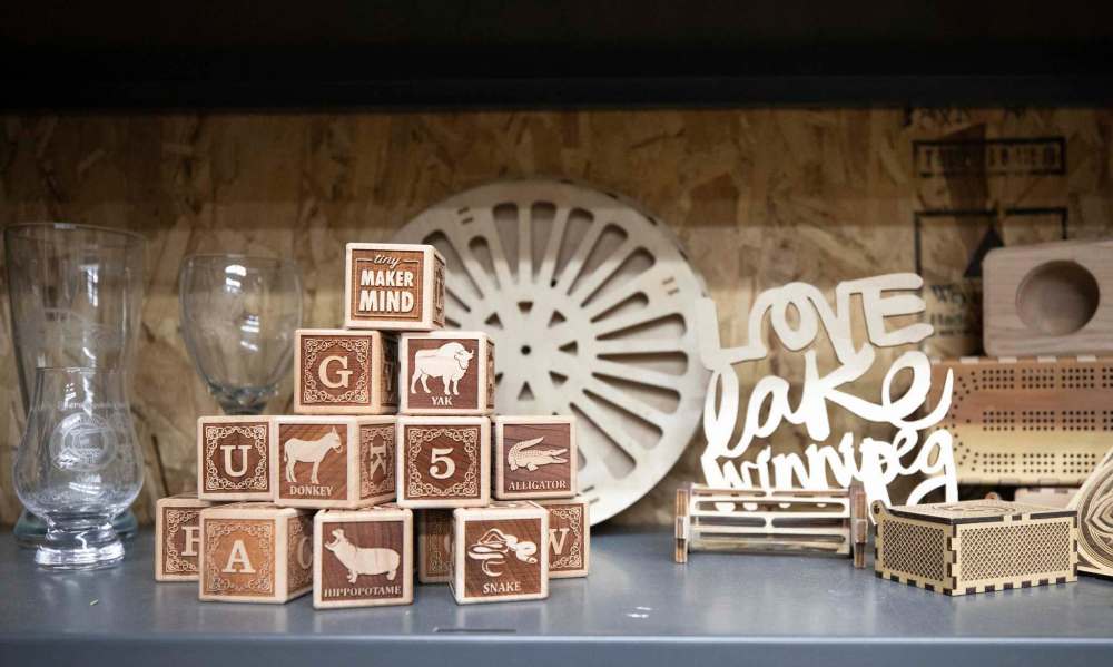 JESSICA LEE / WINNIPEG FREE PRESS
Some of the laser-cut wood designs produced by makers at the North Forge Fabrication Lab.