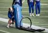 JESSICA LEE / WINNIPEG FREE PRESS
Tanner Cadwallader of the Winnipeg Blue Bombers takes on a blocking sled at practice.