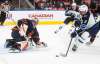 Edmonton goalie Stuart Skinner (left) keeps Andrew Copp off the scoresheet Thursday during the Oilers’ 2-1 shootout victory over the Jets. (Jason Franson / The Canadian Press)