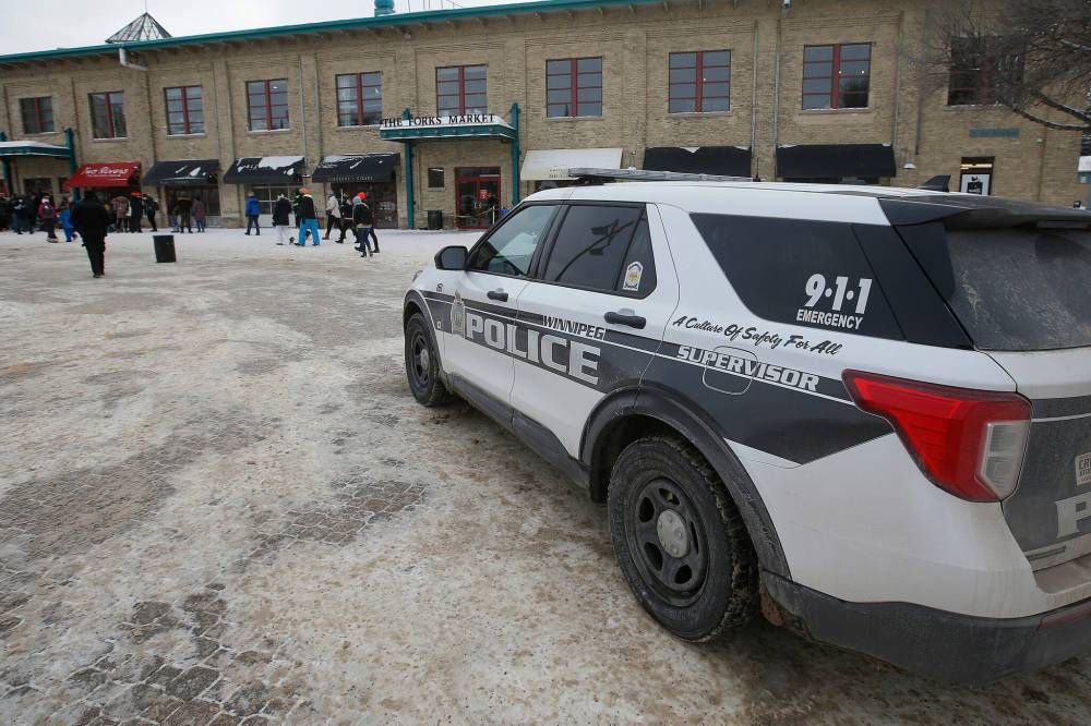 JOHN WOODS / WINNIPEG FREE PRESS
At least seven police cars and a fire truck were on the scene as was a police dog unit, according to the Free Press reporter on scene.