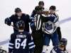 Fred Greenslade / The Canadian Press
Toronto Maple Leafs’ Wayne Simmonds is held back by officials as he tries to get to Winnipeg Jets’ Logan Stanley during a rambunctious third period Sunday night.