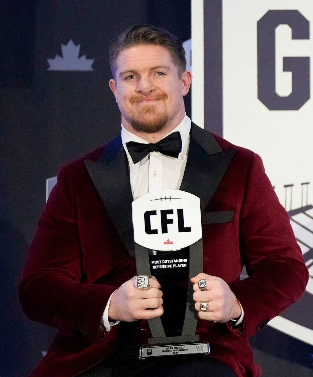 Adam Bighill was named Most Outstanding Defensive Player at the CFL Awards in December. (Nathan Denette / The Canadian Press files)