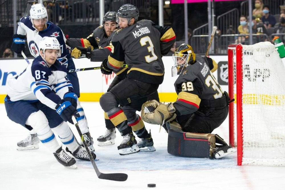 Ellen Schmidt / The Associated Press files
Kristian Reichel’s (87) goal against the Vegas Golden Knights on Jan. 2 is one of only two goals scored by Jets bottom-six forward in their last 14 games heading into Tuesday’s tilt against Florida.