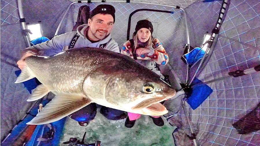 Photo by Jamie Bruce
Angler and YouTube personality Jamie Bruce and his wife Ashley with a beautiful Lake of the Woods lake trout.