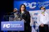 Manitoba’s newly elected Progressive Conservative Leader and the province’s new premier, Heather Stefanson, speaks at a victory party after defeating Shelly Glover in a leadership race as her family, from left, Jason, Victoria and Tommy look on in Winnipeg, Saturday, October 30, 2021. THE CANADIAN PRESS/John Woods