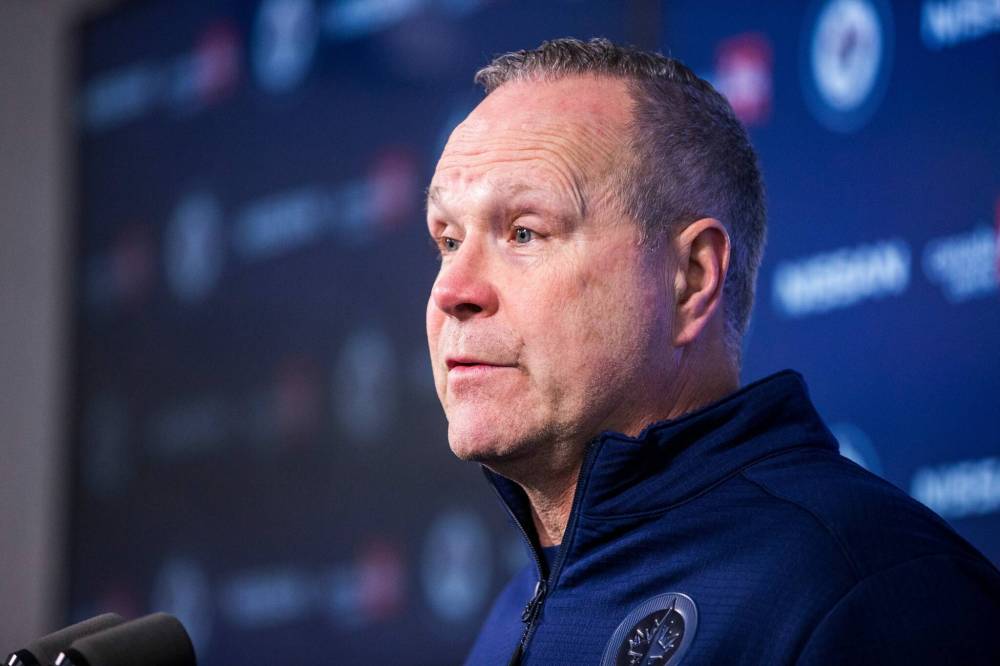 MIKAELA MACKENZIE / WINNIPEG FREE PRESS
Jets head coach Dave Lowry admitted earlier this week that time for on-ice workouts outside of morning skates before games will come at a premium the rest of the year.