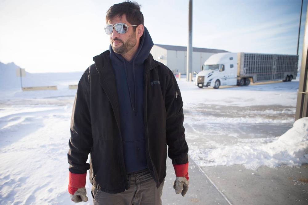 Canadian trucker Waldemar Jutiisch waits at the U.S. border station to have the piglets he’s hauling from Manitoba inspected Monday, February 14, 2022. Jutisch says he supports the Canadian trucker protest and blockade but says that there is a limit. Emergency vehicles, including police vehicles as well as some agriculture transports have been getting through the blockade but otherwise there is no traffic flow in the area, RCMP said.
Canadian trucker Waldemar Jutiisch waits at the U.S. border station to have the piglets he’s hauling from Manitoba inspected Monday, February 14, 2022. Jutisch says he supports the Canadian trucker protest and blockade but says that there is a limit. Emergency vehicles, including police vehicles as well as some agriculture transports have been getting through the blockade but otherwise there is no traffic flow in the area, RCMP said.