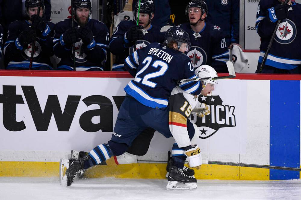 Mason Appleton was back in a Winnipeg Jets uniform for the team’s home game against the Vegas Golden Knights Tuesday. (Fred Greenslade / The Canadian Press)