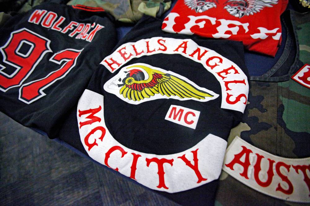ERIK PINDERA / WINNIPEG FREE PRESS
Hells Angels and Wolf Pack patched clothing at RCMP D Division headquarters which were seized as part of Project Divergent.
