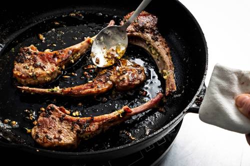 Butter-basted lamb chops make a fast, celebratory meal