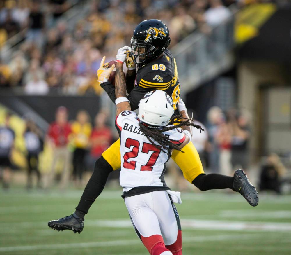 Newly-signed Blue Bombers receiver Jalen Saunders hasn’t played a game since suiting up for the Hamilton Tiger-Cats back in 2018. THE CANADIAN PRESS FILES/Peter Power