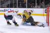 Vegas Golden Knights goaltender Logan Thompson stops a shot by Washington Capitals left wing Alex Ovechkin during the Knights 4-3 overtime win over the Capitals Wednesday in Las Vegas. The points Vegas gained in the win officially eliminated the Winnipeg Jets from contention to get into the Stanley Cup playoffs. (AP Photo/Sam Morris)