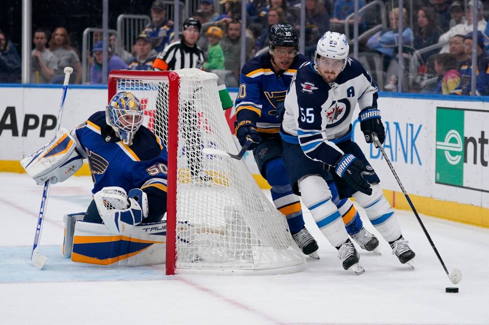 Winnipeg Jets centre Mark Scheifele won’t play again this season after he was injured in a game against the Ottawa Senators April 10. (Jeff Roberson / The Associated Press files)