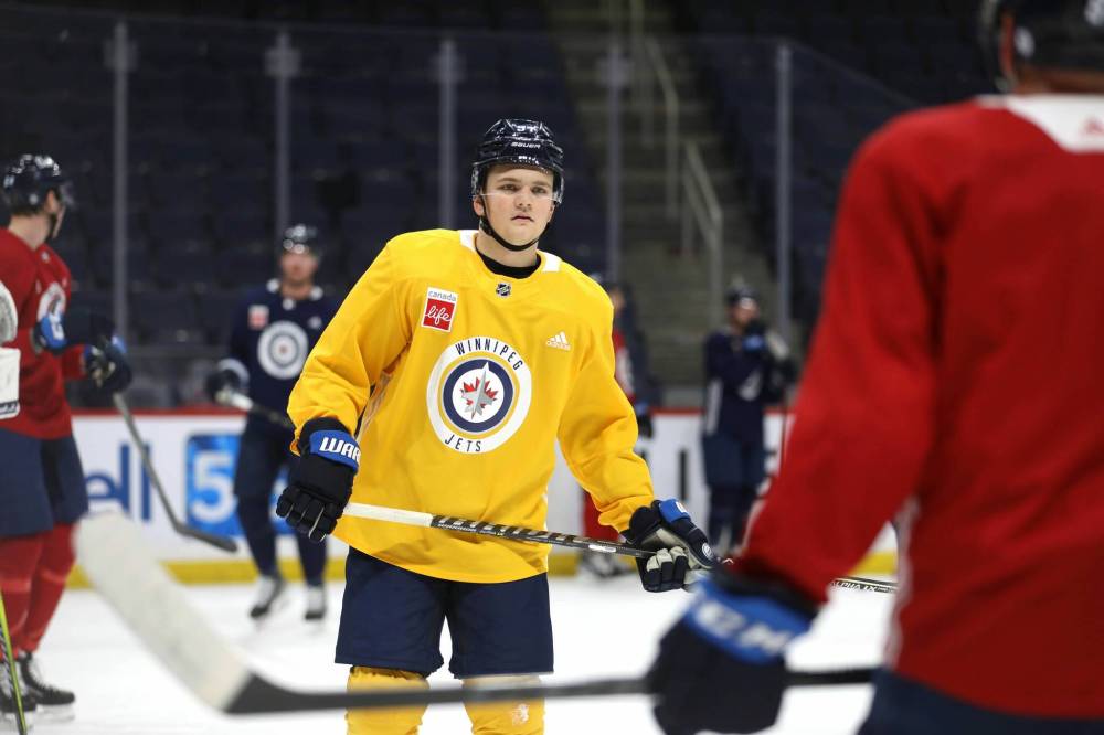 Cole Perfetti couldn't be assigned to the Manitoba Moose last month because he was on long-term injured reserve in the NHL and didn’t have enough pro games accrued. (Ruth Bonneville / Winnipeg Free Press)