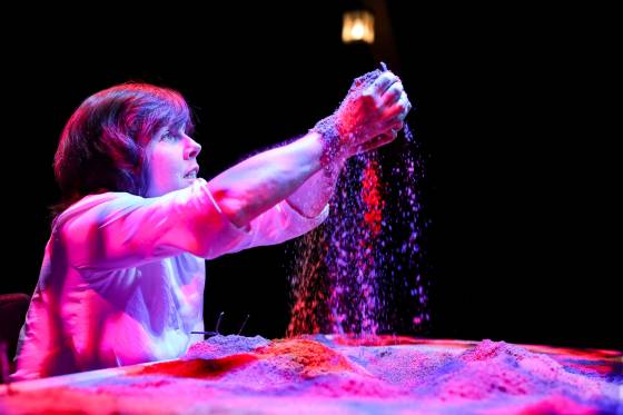 LEIF NORMAN PHOTOIn the play’s tabletop sandbox feature, Debbie Patterson is not only the star but director and set designer of Anne Hathaway’s own story.