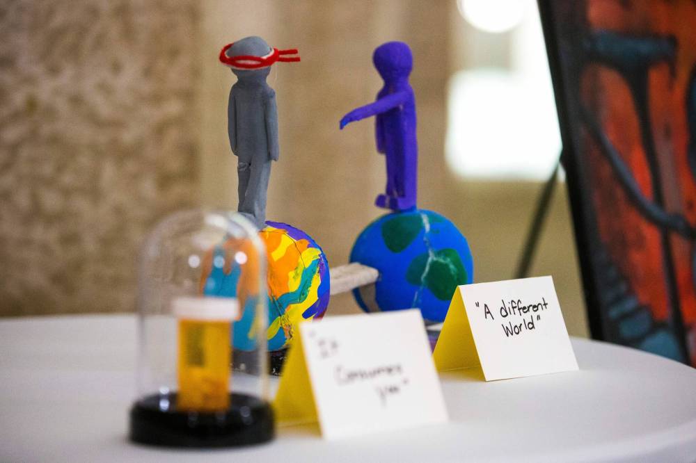 Maia Kasian’s art was displayed at the Manitoba Legislative Building to mark the third annual National Child and Youth Mental Health Day. (Mikaela MacKenzie / Winnipeg Free Press)