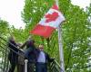 Canadian delegation raises flag in Kyiv on Sunday.
THE CANADIAN PRESS