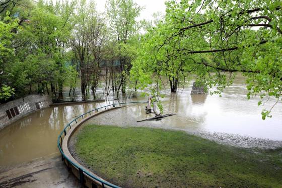 RUTH BONNEVILLE / WINNIPEG FREE PRESSAssiniboine River at Forks View of a swollen Assiniboine River as it pushes past its banks at the Forks. Winds could reach 100 km/h and cause “powerful wave action,” the province said, combined with rising water to impact properties in these areas.