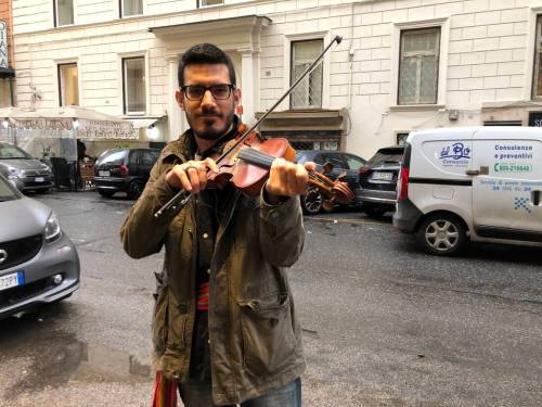 John Longhurst / Winnipeg Free Press
Fiddler Alex Kusturok led the Métis delegation out of the Vatican earlier this week. Kusturok teaches fiddle, jigging, dancing and playing the spoons in Métis settlements and First Nations communities in Alberta.