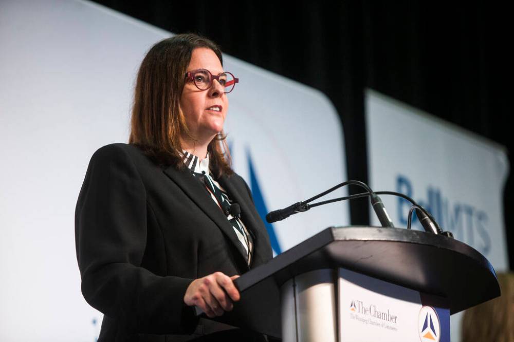 MIKAELA MACKENZIE / WINNIPEG FREE PRESS
Premier Heather Stefanson, seen here delivering her State of the Province address on Dec. 2, says the province is proceeding with a venture capital framework.